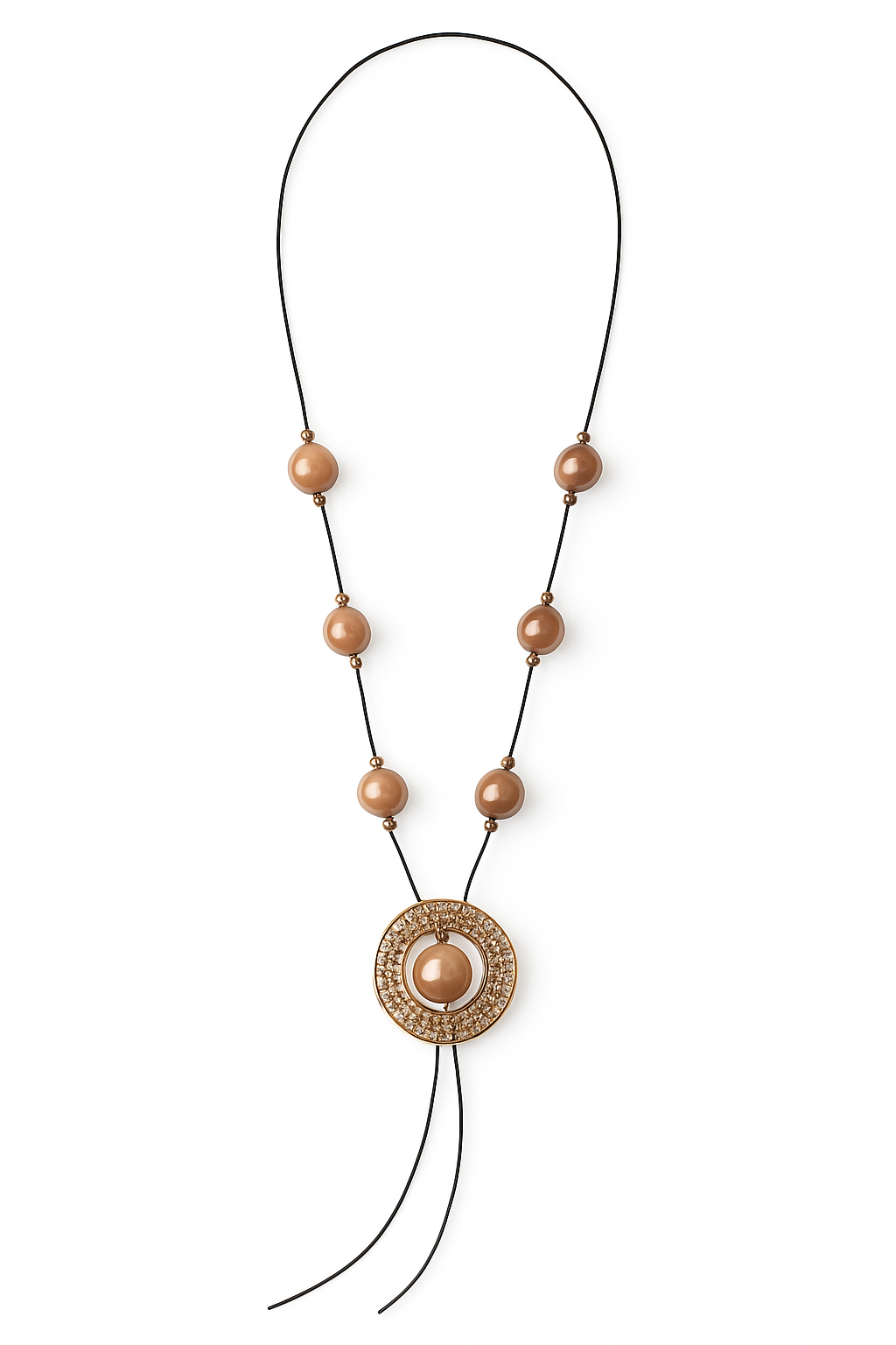 Handmade Beige Bead Pendant Necklace -Long Statement Necklace For Women