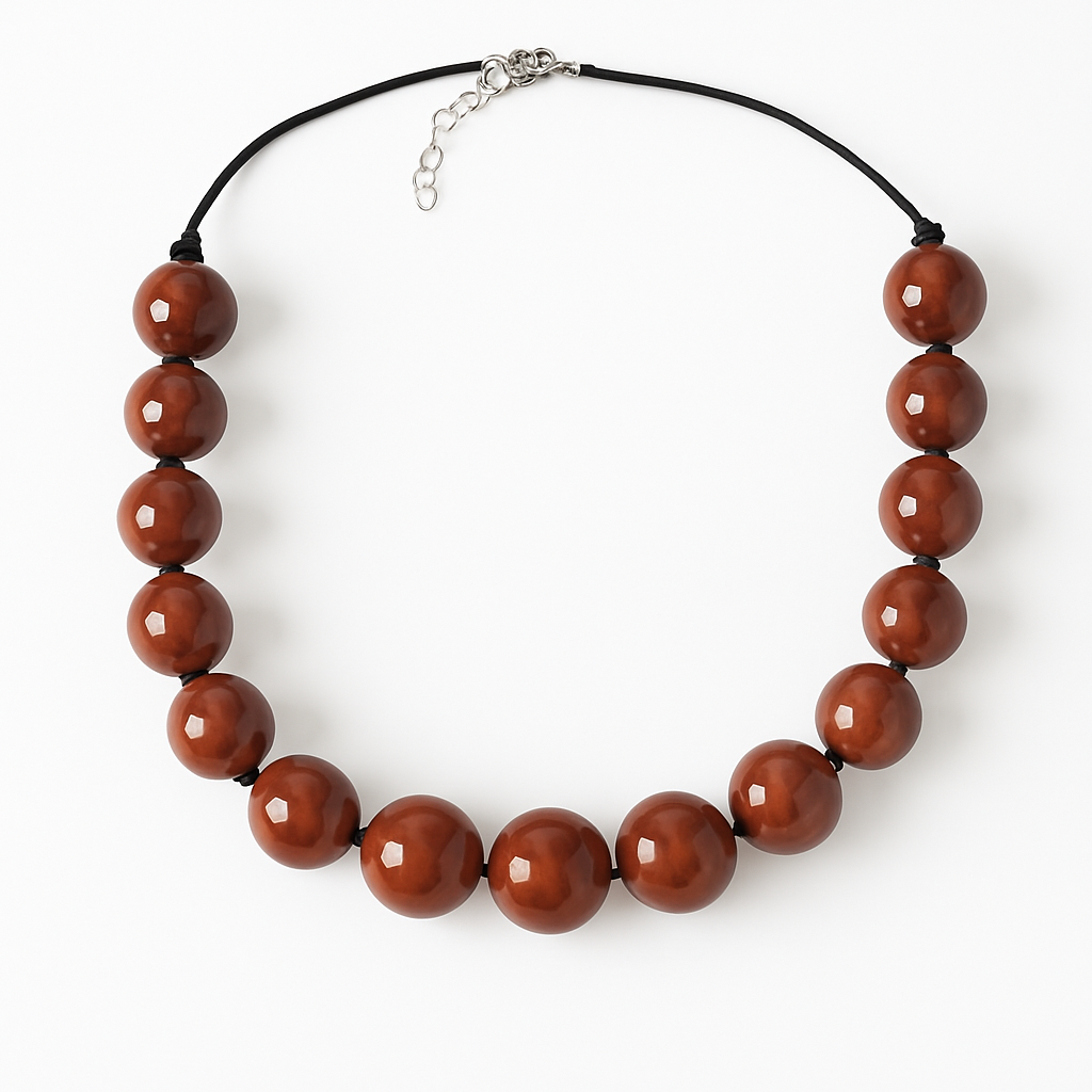 Handcrafted Glossy Brown Bead Statement Necklace