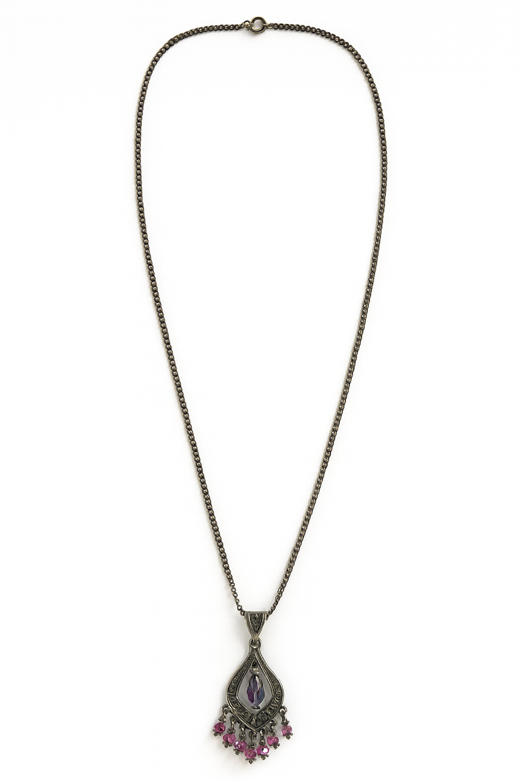 Vintage Amber Teardrop Pendant Necklace