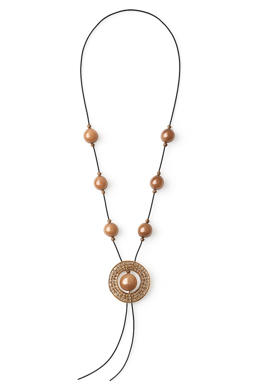 Handmade Beige Bead Pendant Necklace -Long Statement Necklace For Women